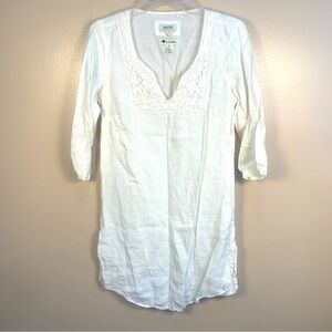 Malvin Hamburg I Love Linen Crochet V Neck Tunic Dress White